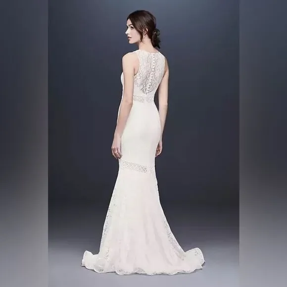 GALINA V-Neck Lace Illusion Wedding Dress, White, NWT, Size 20W - Picture 13 of 14